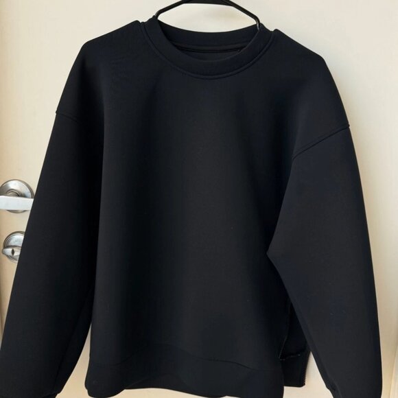 Theory x Uniqlo Ultra Stretch Pullover Sweatshirt Black Unisex M Zip Hem Scuba - Picture 6 of 6